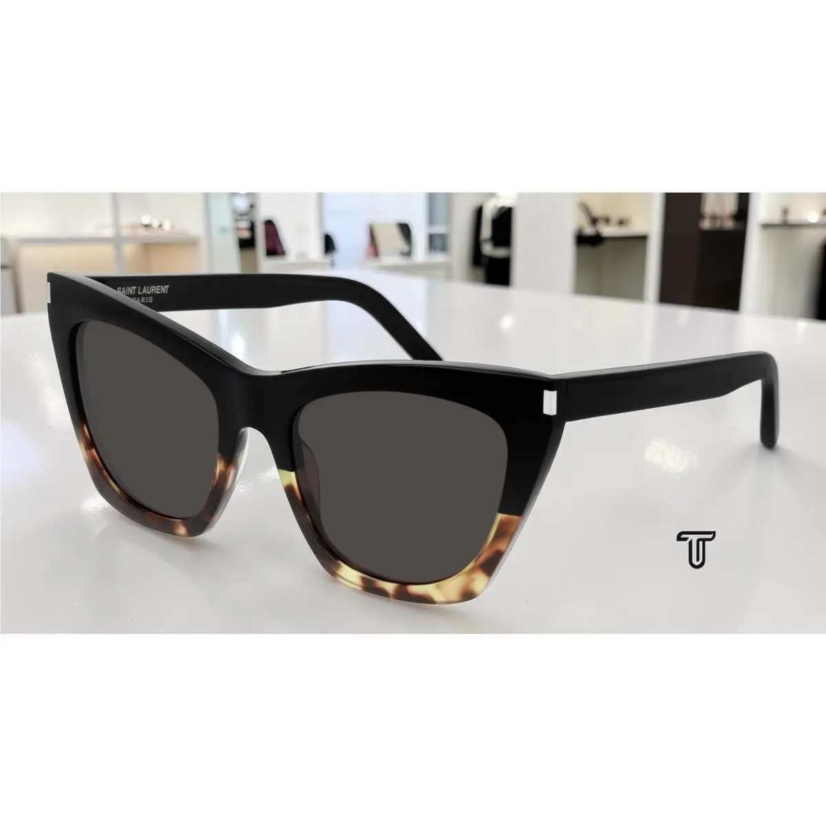 Saint Laurent SL 214 Kate 010 Cat Eye Havana Black 55 mm Women`s Sunglasses by Yves Saint Laurent