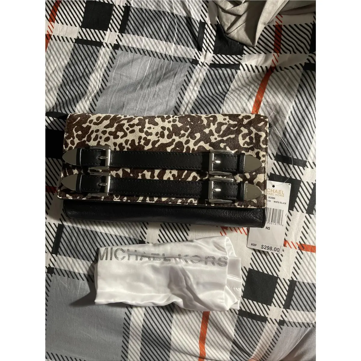 Michael Kors Robin Black/white Calf Hair SO Soft Leather Crossbody w/ Dustbag