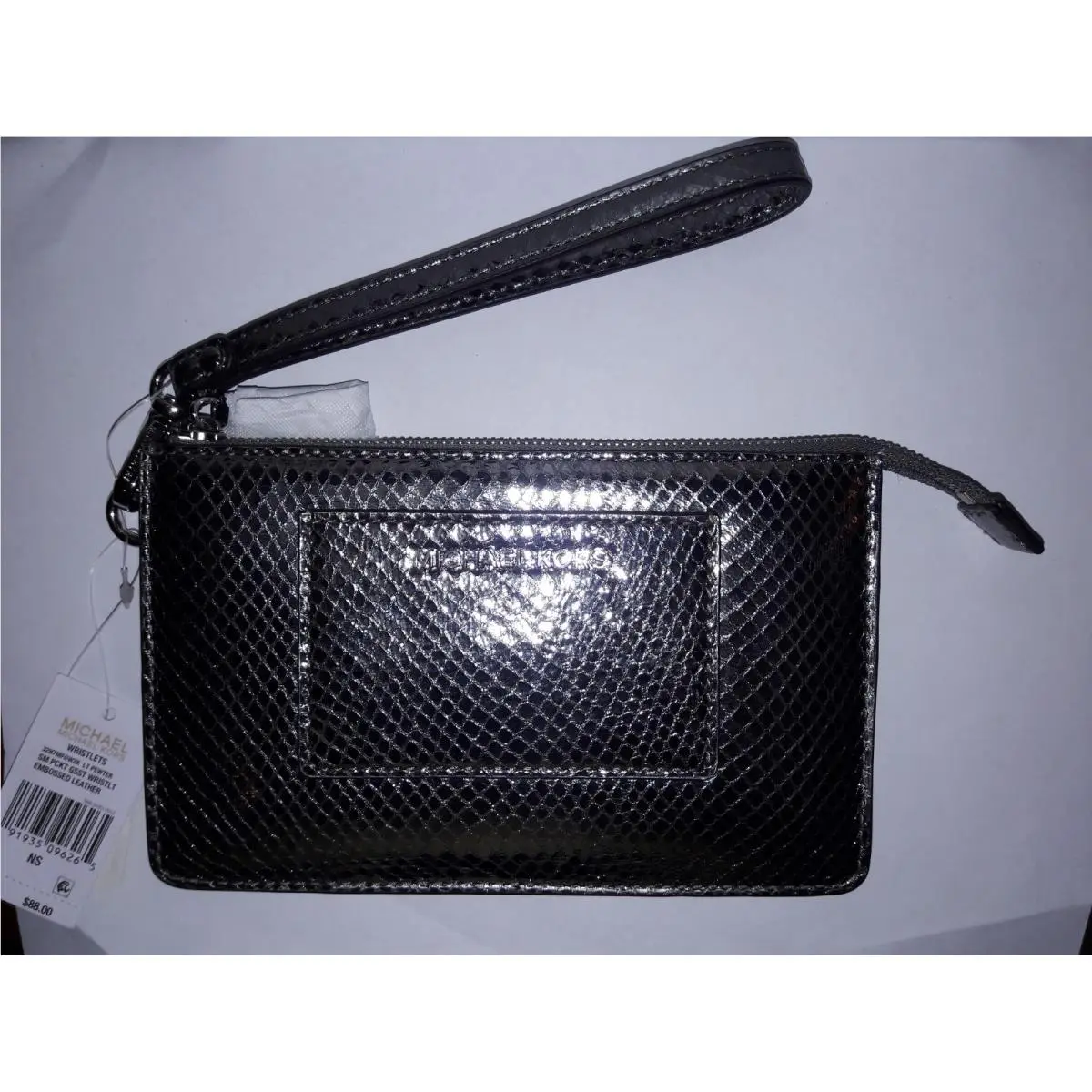 Michael Kors Wristlets Small Gusset Pocket Embossed Leather Light Pewter