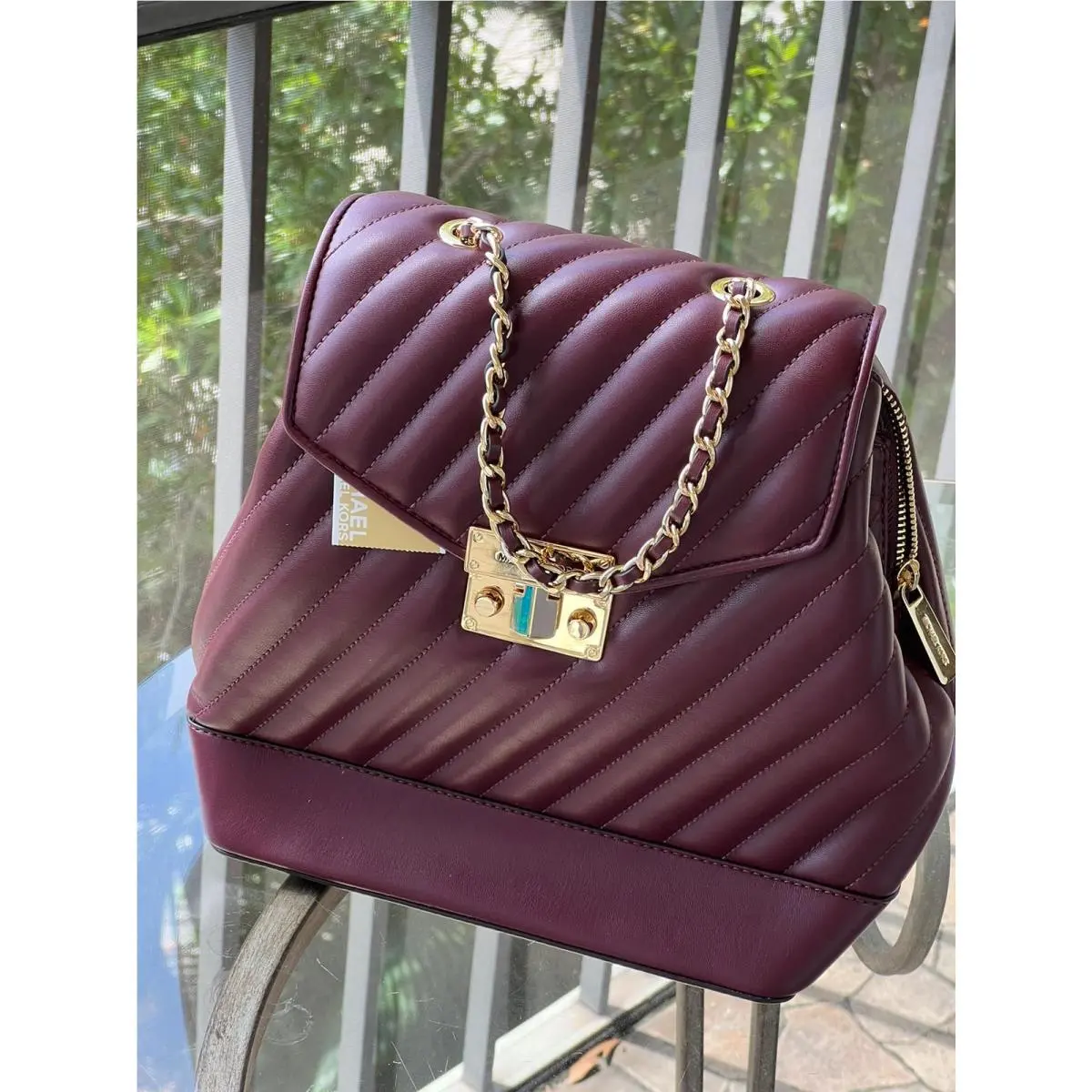 Michael Kors Rose Fashion Medium Backpack Bag Vegan Leather Quilted Merlot