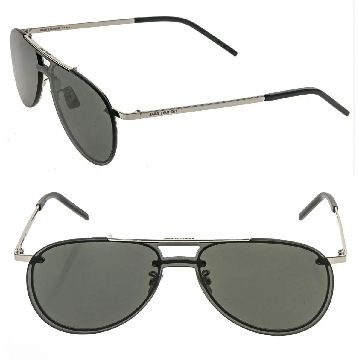 Saint Laurent SL 416 001 Silver Black Mask Metal Unisex Aviator Sunglasses SL416