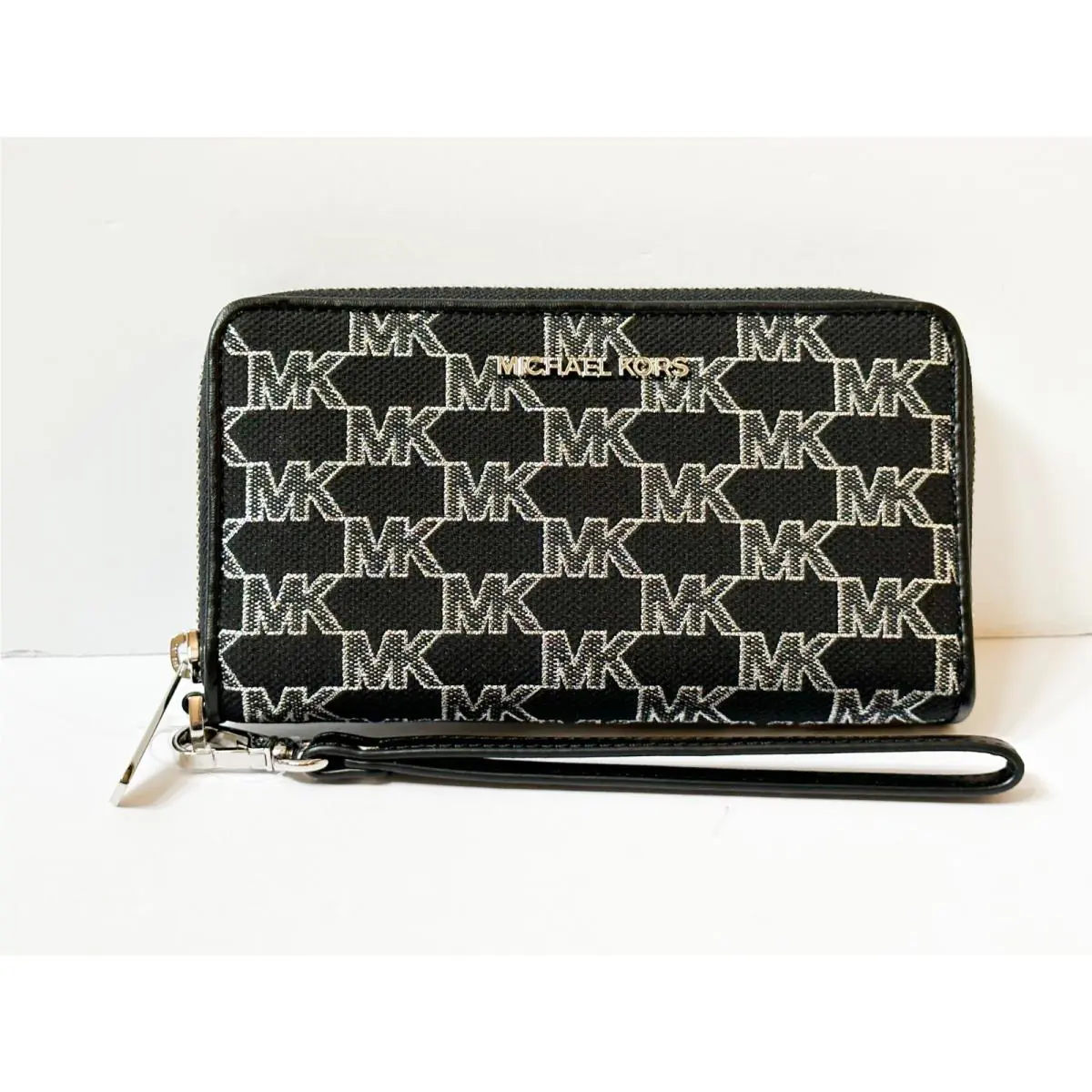 Michael Kor Jet Set Travel Large Flat Phone Case Wallet MK Glitter Silver Black
