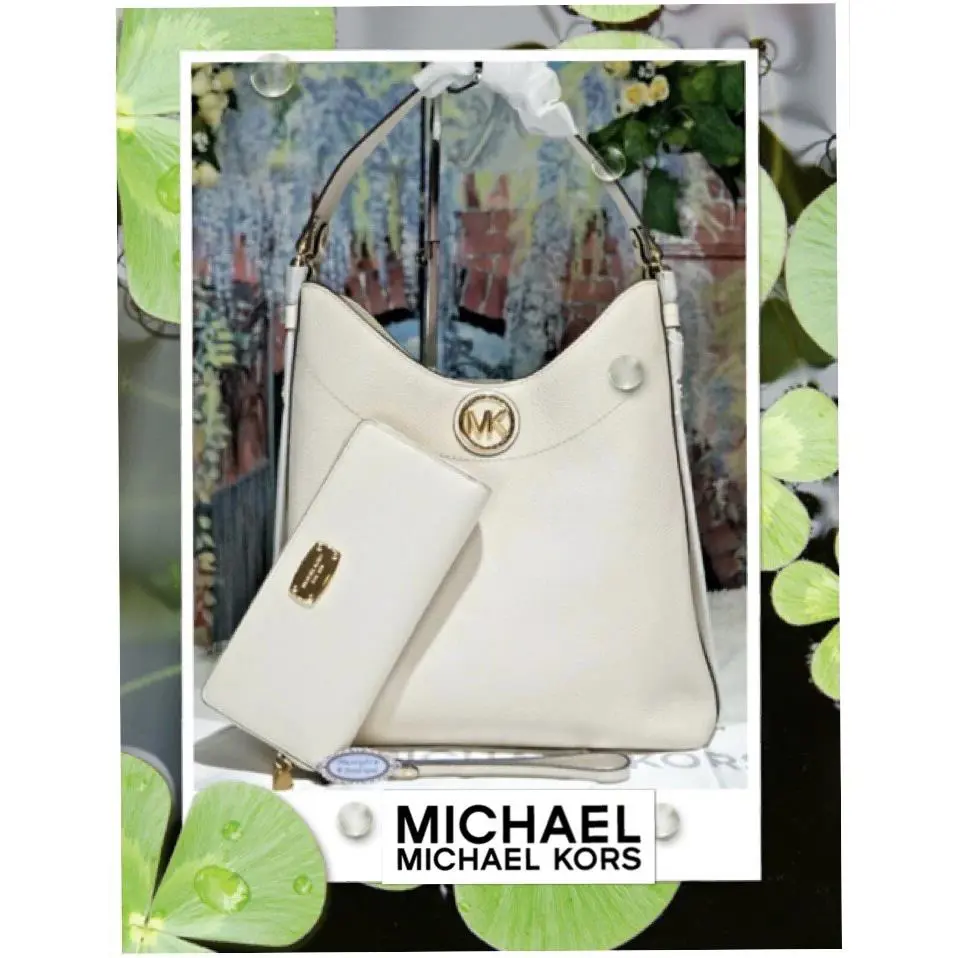 Michael Kors Bowery SM Hobo Bag Wallet In Lt. Cream MK Sig CC Leather