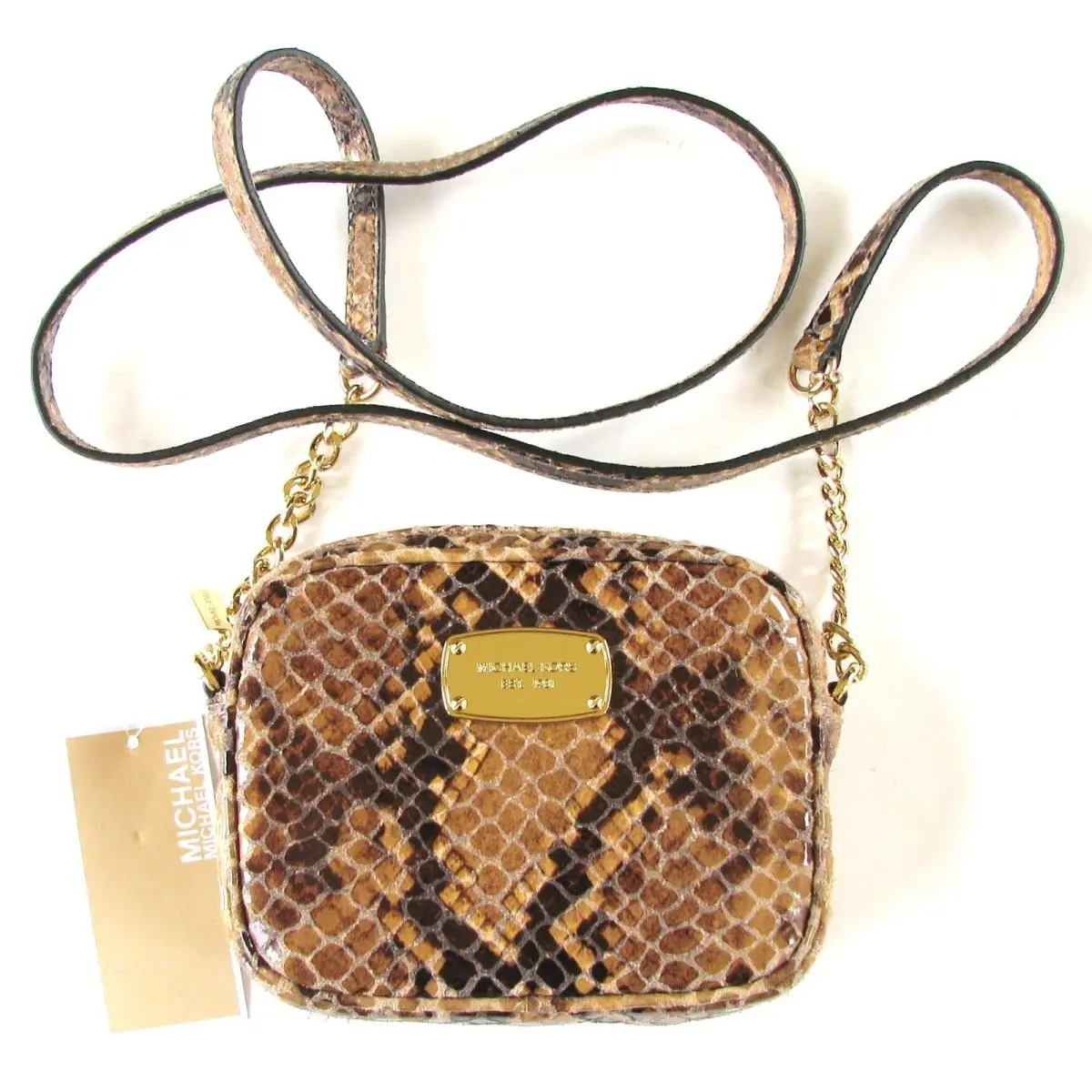 Hamilton Sand Brown Python Embossed Leather Crossbody Hand Bag by Michael Kors