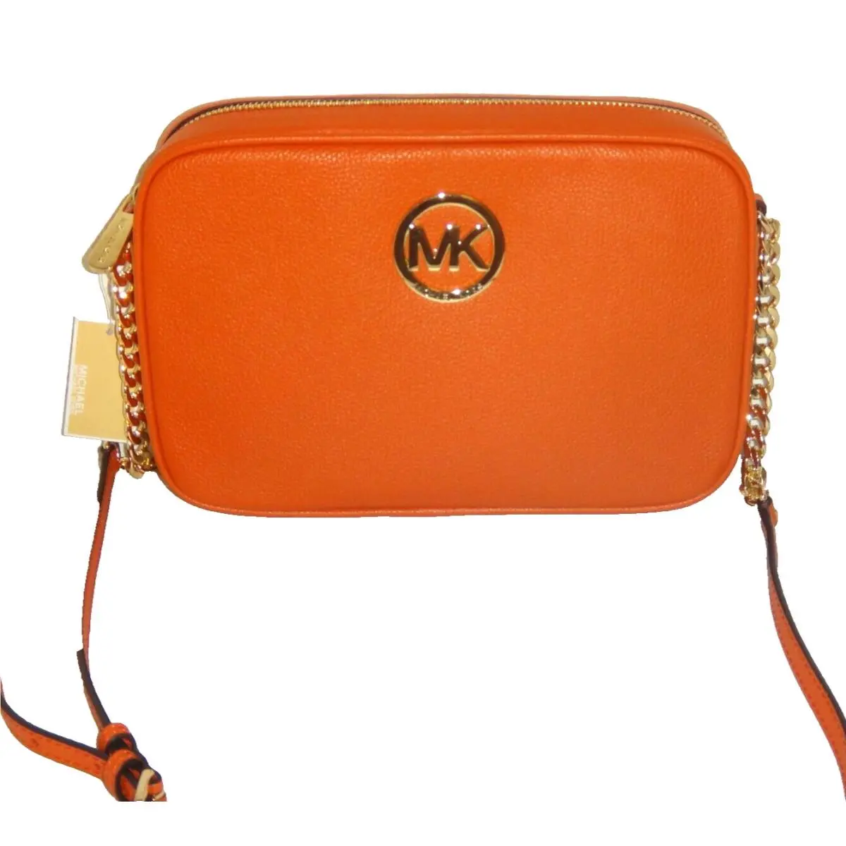 Michael Kors Women`s MK Fulton LG EW Crossbody Bag Orange Persimmon Leather Gold