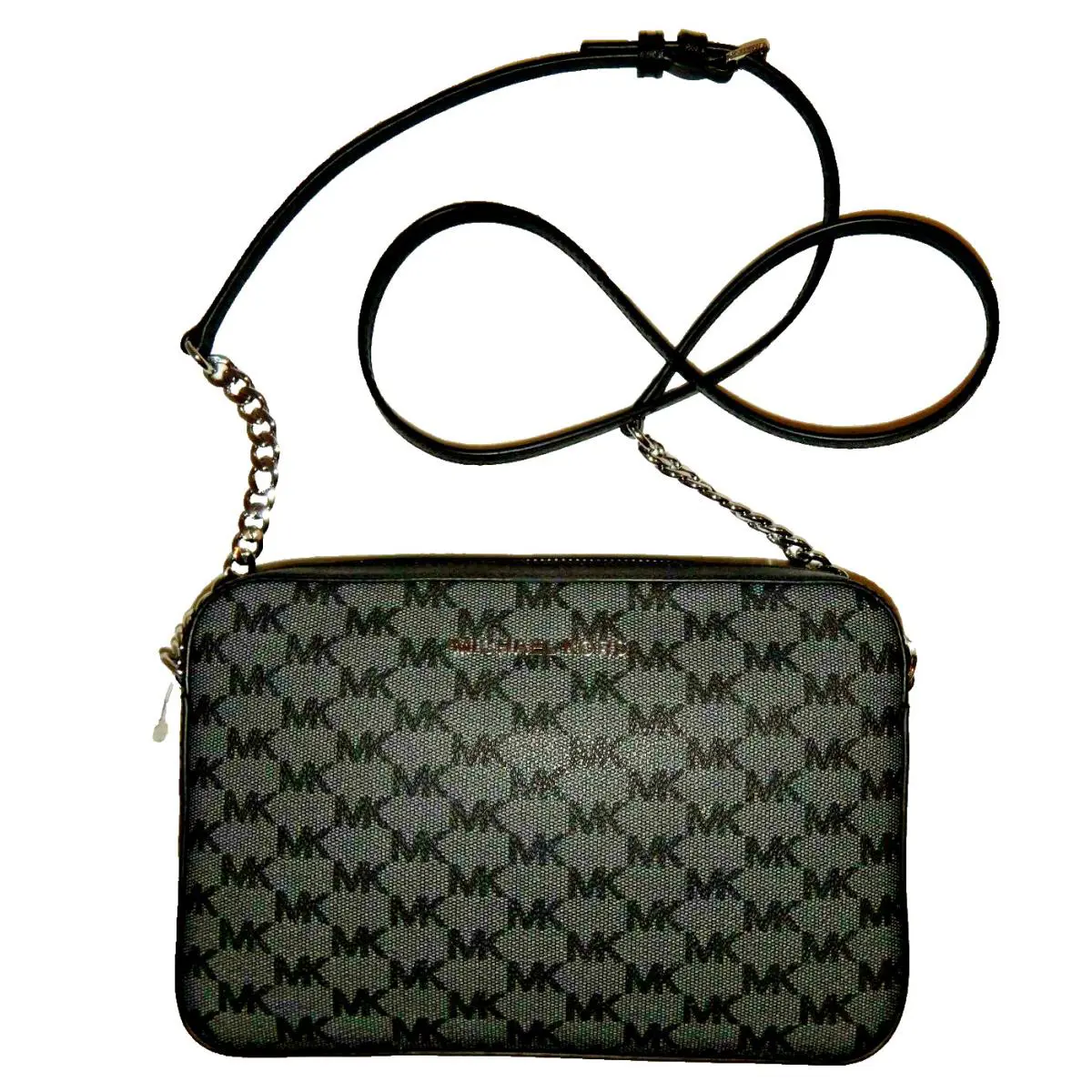 Michael Kors Jet Set Item MK Signature EW LG Crossbody Black Silver 38H7CTTC3V