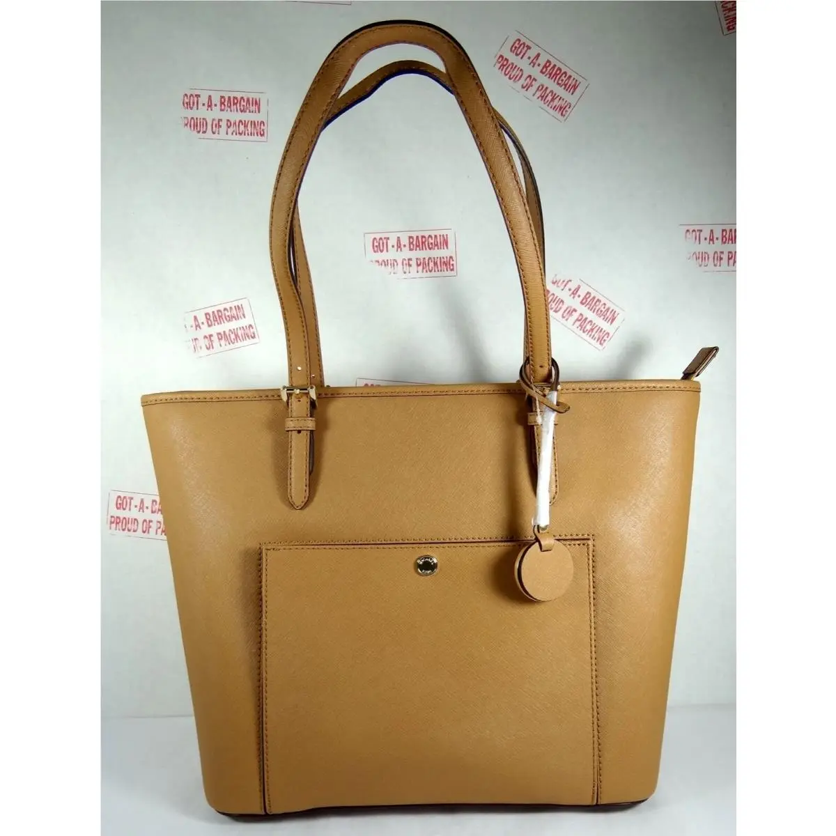 Jet Set Large TZ Brown Acorn Saffiano Leather Snap Pocket Tote by Michael Kors