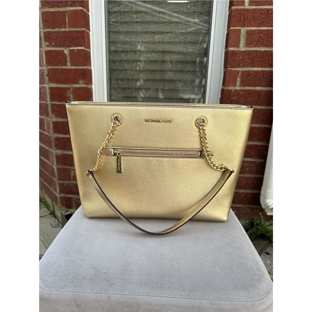 Michael Kors Medium Fashion Leather Tote Handbag Purse Shoulder Bag - Pale Gold