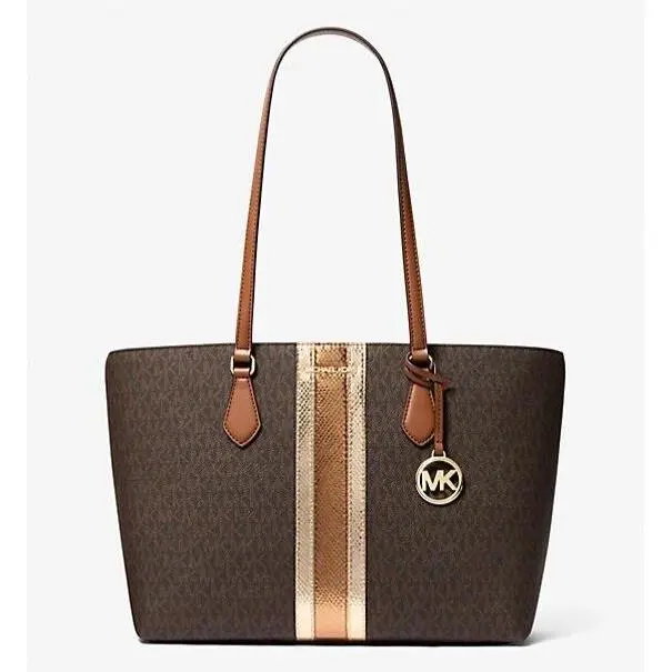Michael Kors Sheila Large Signature Logo and Metallic Tote Bag Brown