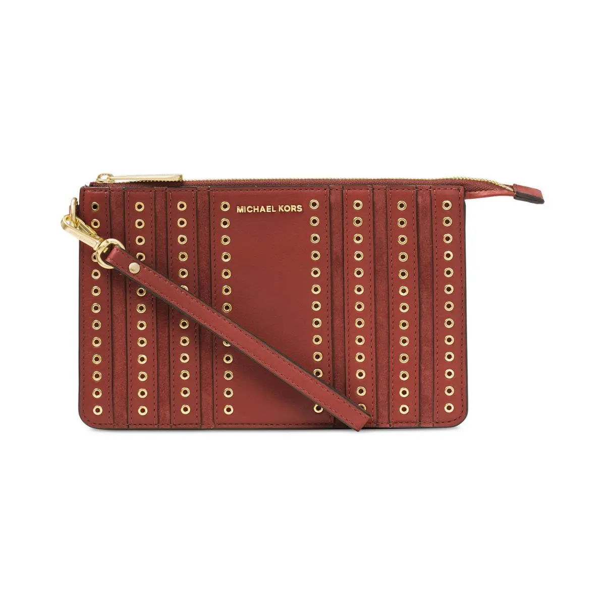 Brooklyn Grommet Brick Leather Gold Tone Accent Wristlet Clutch Bag by Michael Kors