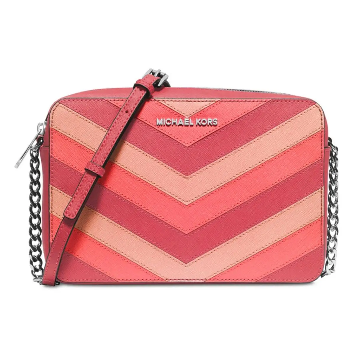 Kors Jet Set EW Chevron Leather Crossbody Bag Coral