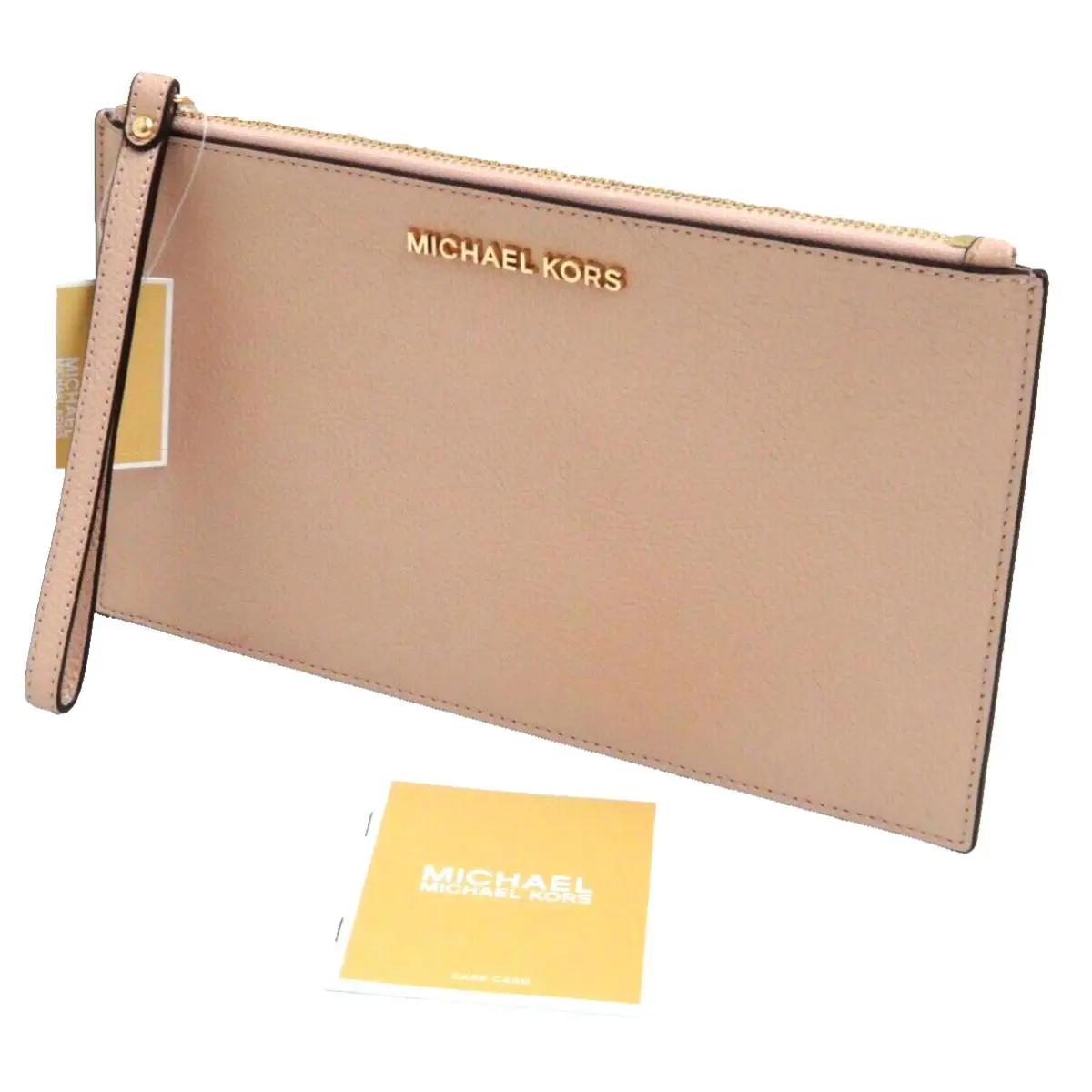 Michael Kors MK Jet Set LG Zip Clutch Wrist-let Wallet Ballet Pink Leather Gold