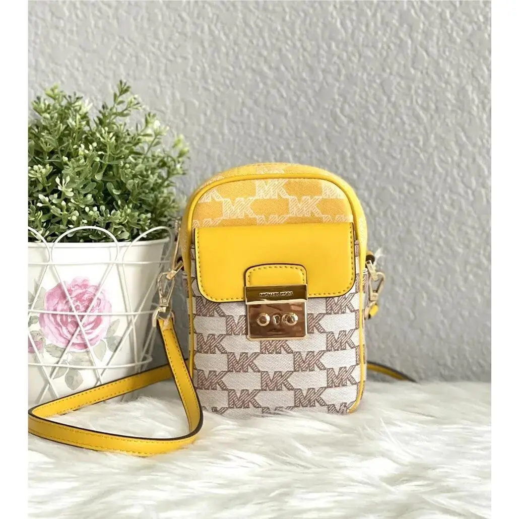 Michael Kors MK Sloan Editor SM Topzip Front Pocket Ph Logo Jacquard Crossbody