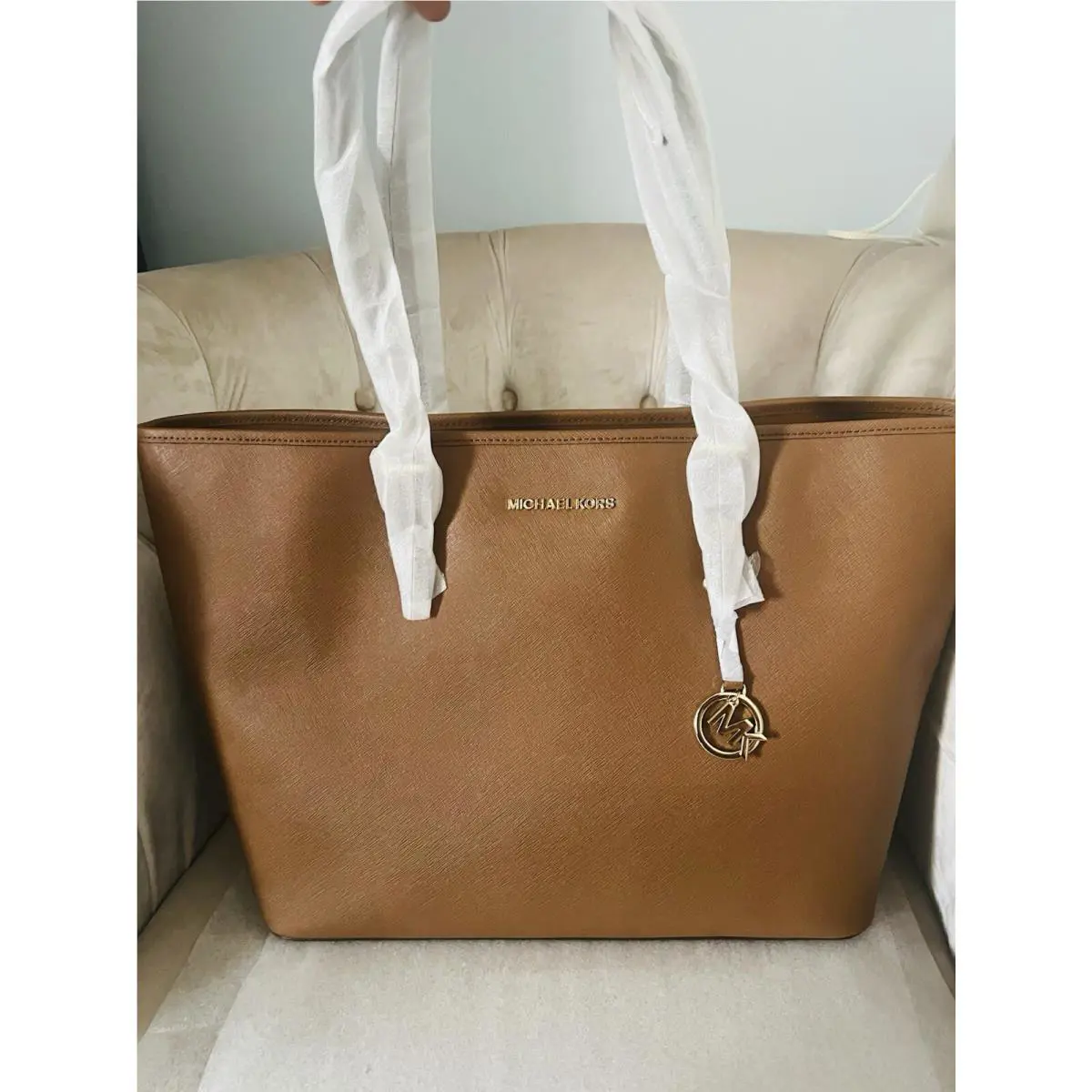 Michael Kors Jet Set Large Multi Function Tote Luggage Leather Bag Handbag Brown
