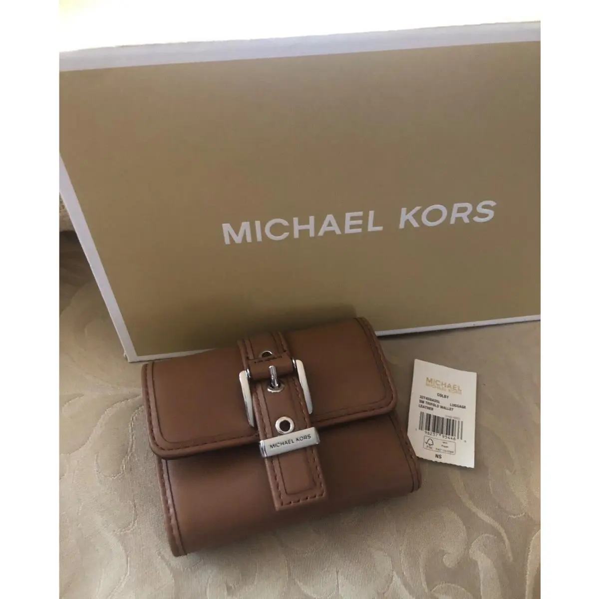 Michael Kors Colby Small Leather Trifold Wallet Luggage Brown