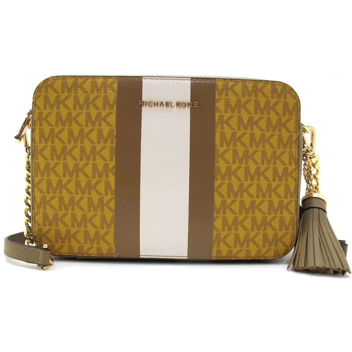 Michael Kors Jet Set Medium Camera Crossbody Bag Marigold Stripe