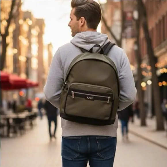 Michael Kors Men`s Malone Adjustable Solid Nylon Backpack Olive