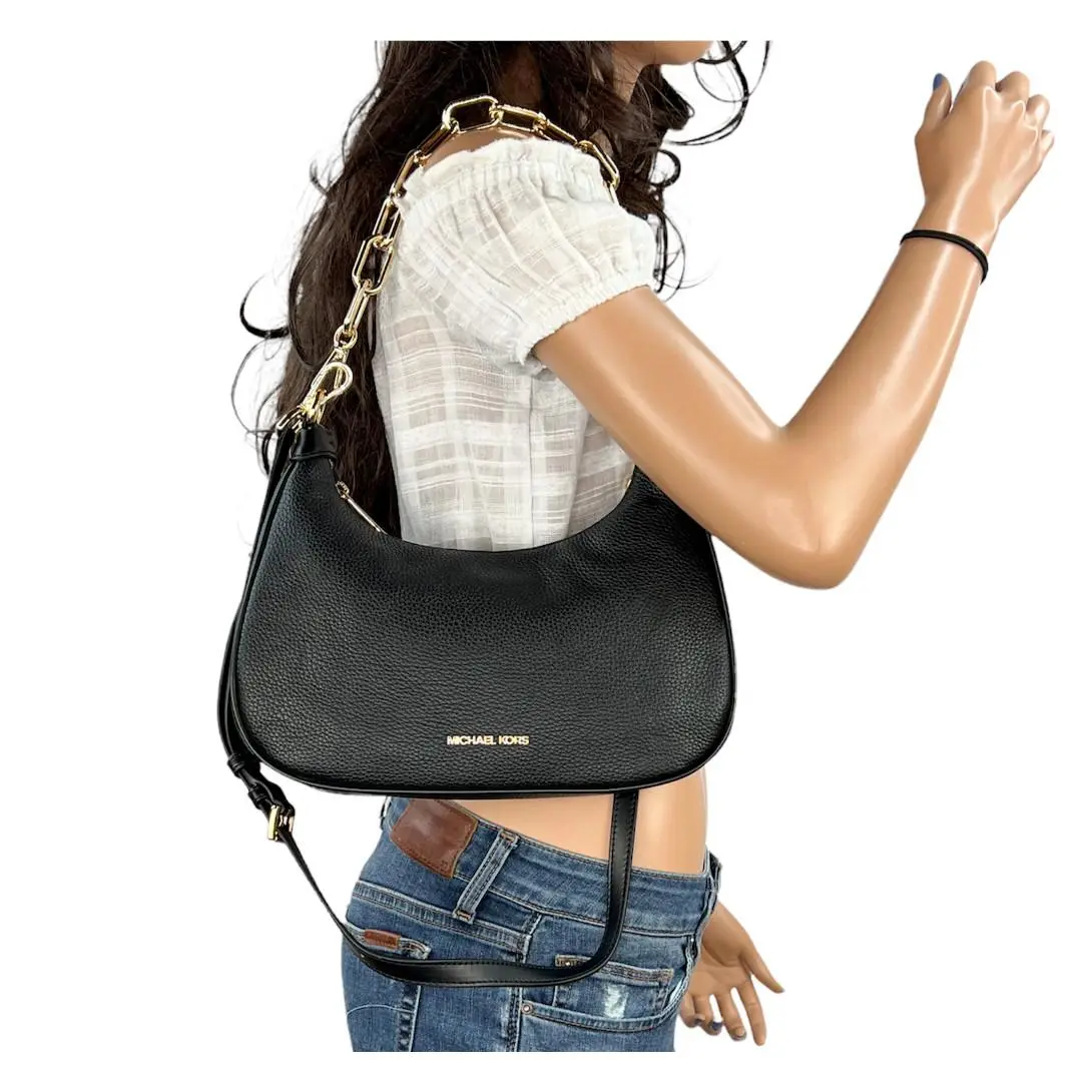 Michael Kors Cora LG Pouchette Shoulder Chain Crossbody Bag Black/gold