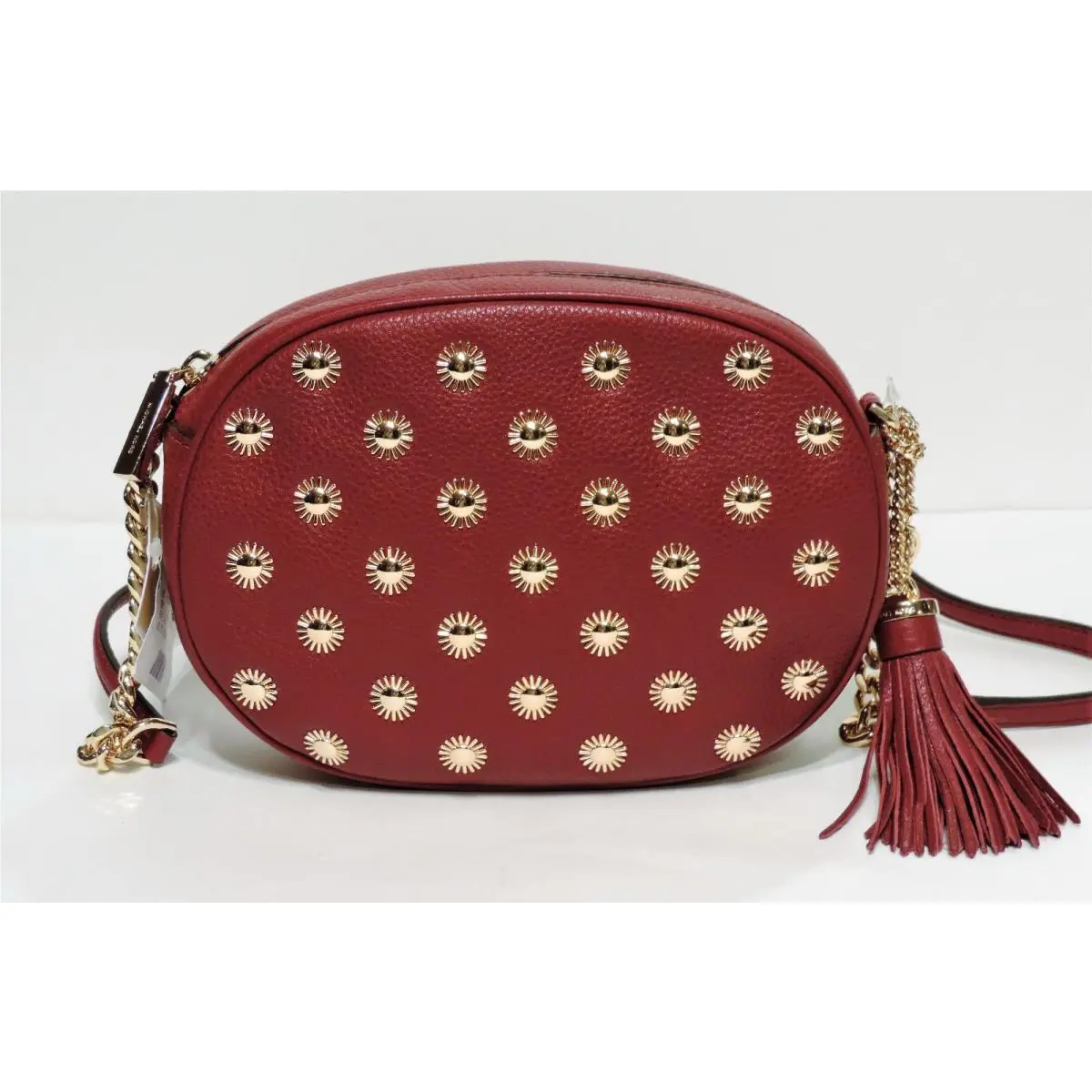 Michael Kors Ginny Studded MD Messenger Crossbody Cherry Starburst Studs