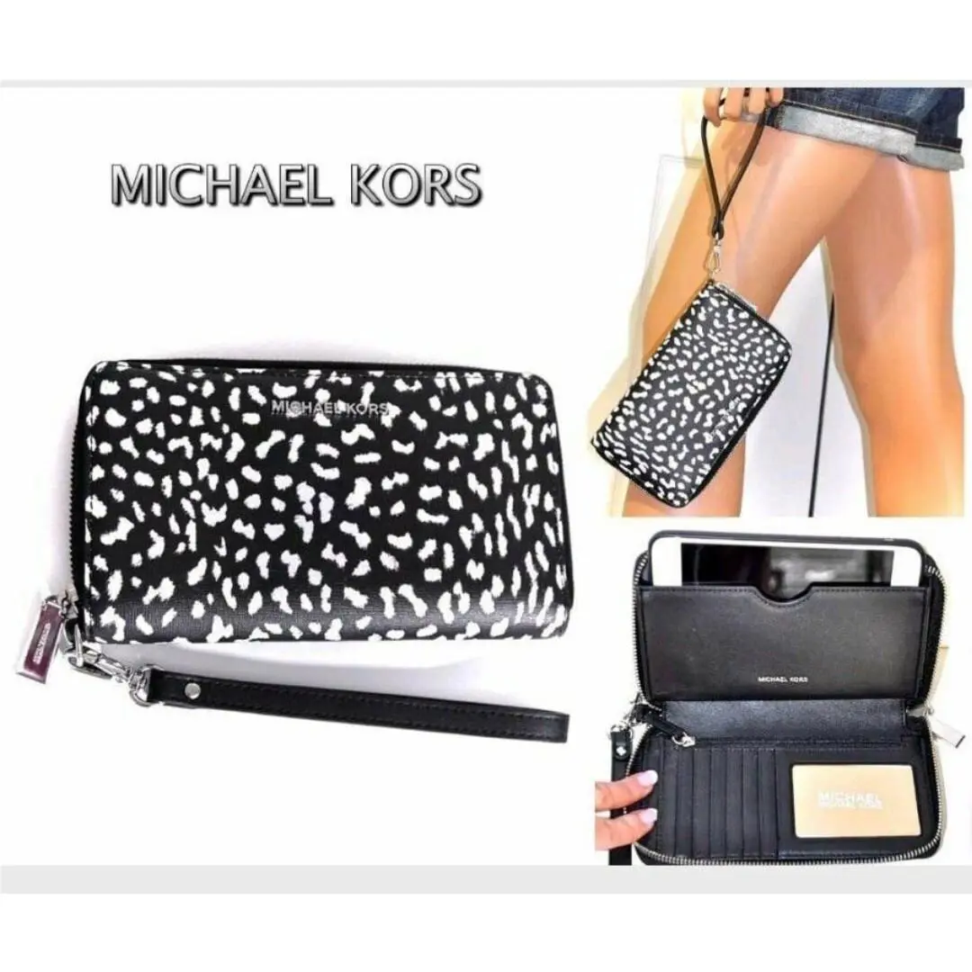 Michael Kors Jet Set Travel Flat Large Pnone Case Wristlet Black Wallet