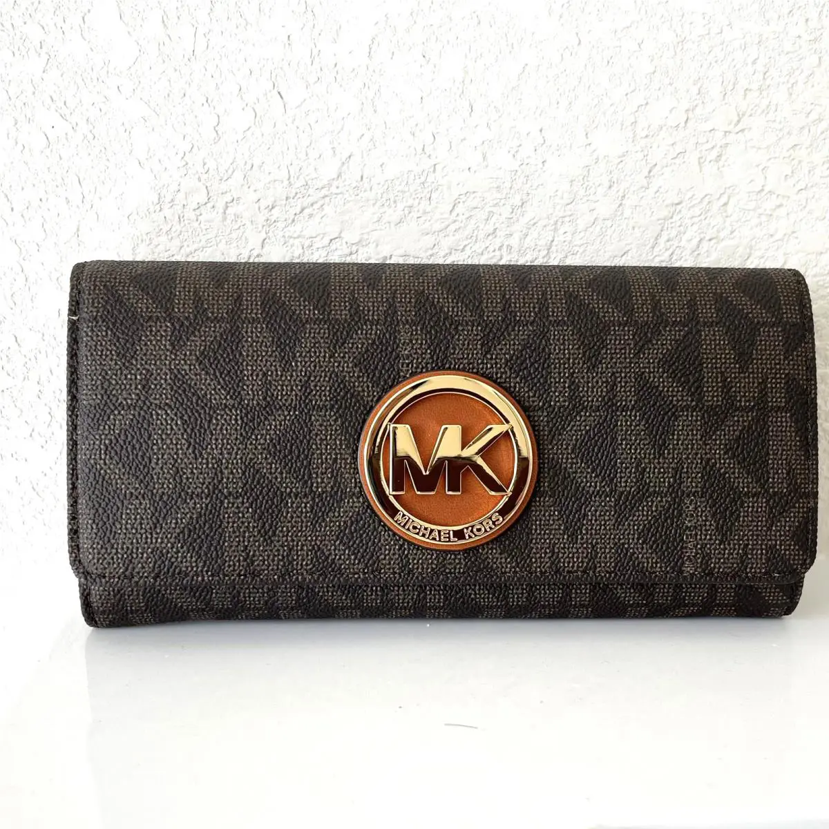 Michael Kors Fulton Large Carryall Wallet Brown Golden Hardware