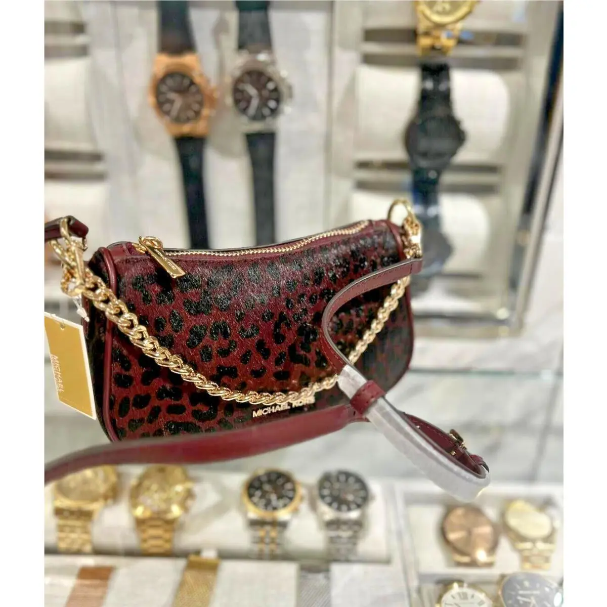 Michael Kors Carmela Leather Small Handbag Crossbody Purse Bag Oxblood Multi