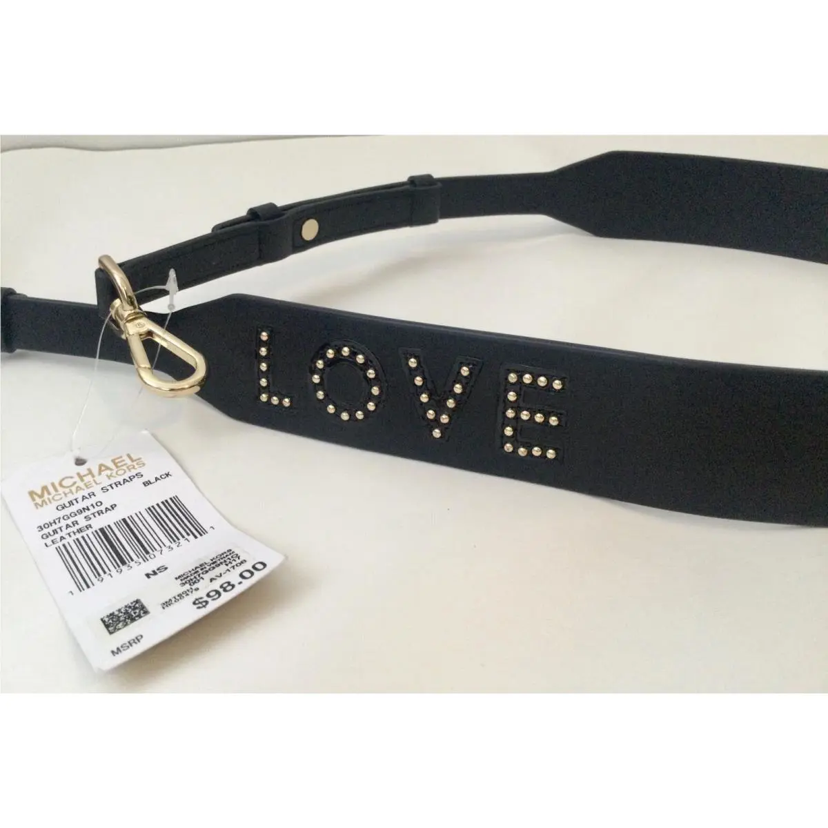 Michael Kors Gold Studs Love Guitar Handbag Crossbody Black Leather Strap