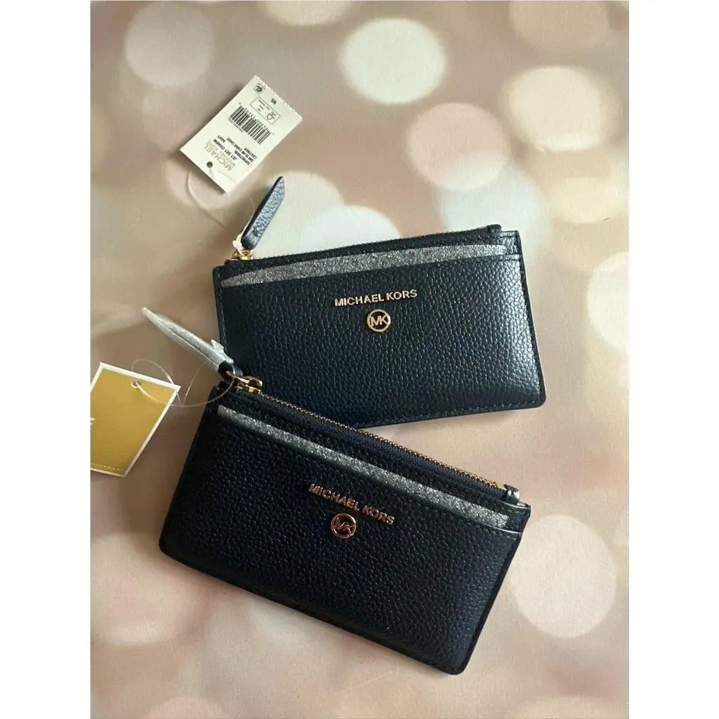 BN Michael Kors Jet Charm Small Slim Card Case Navy Zip Top