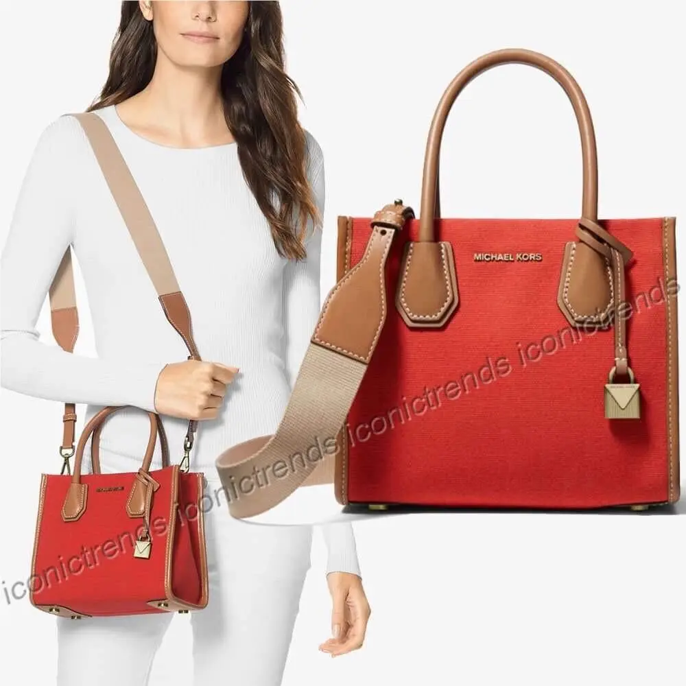 Nip Michael Kors Mercer Medium Messenger Canvas Leather Terracotta Orange Red