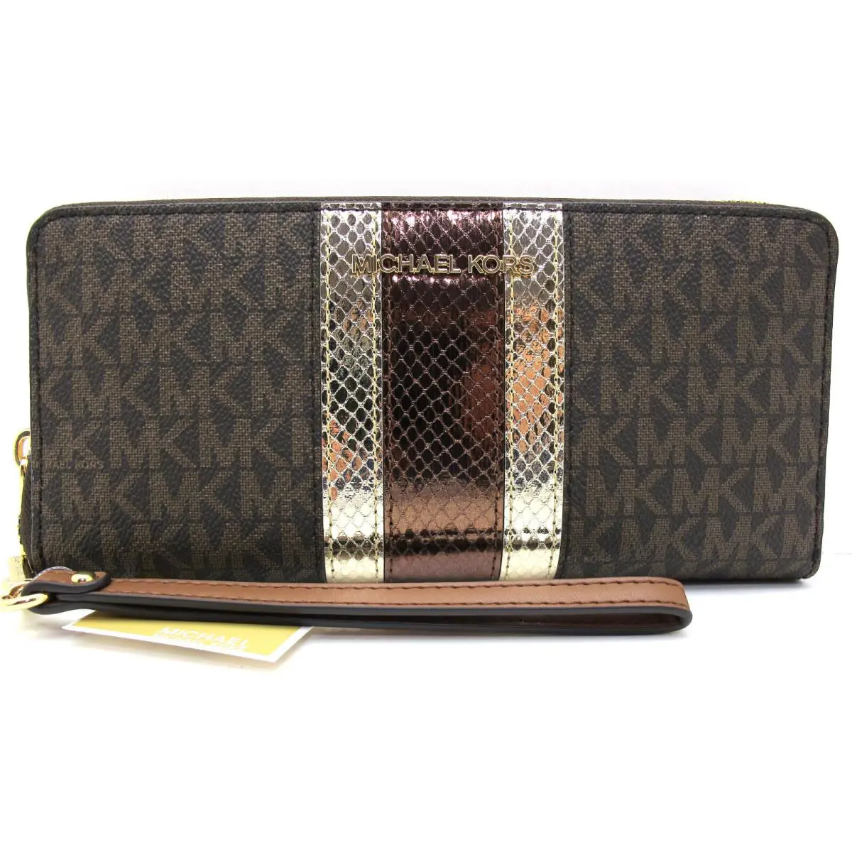 Michael Kors Jet Set Travel Lg Continental MK Signature Wallet Brown/gold