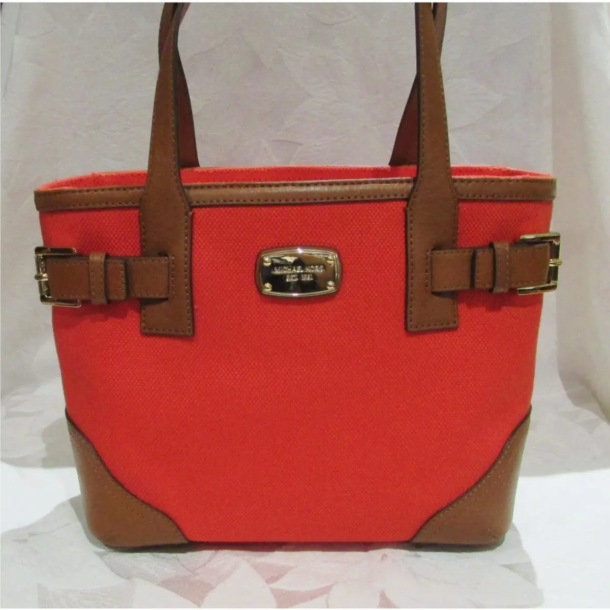 Michael Kors Shoulder Bag Canvas Leather Mandarin Orange Handbag Purse