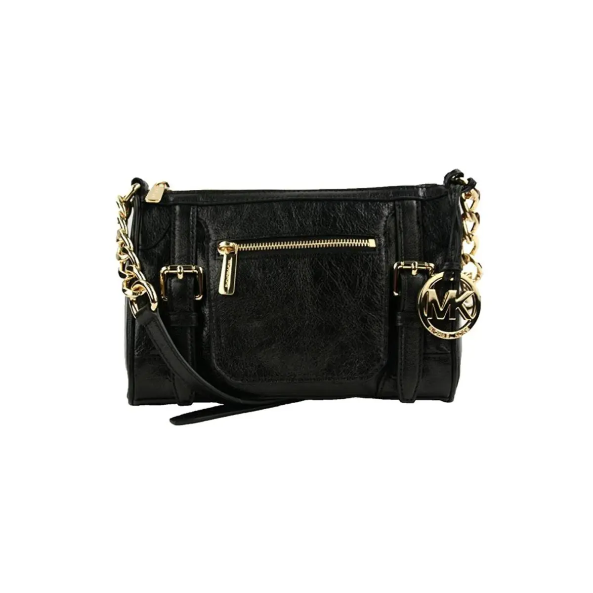 Michael Kors Medium Mcgraw Messenger Bag Zip Black Handbag Leather Gold
