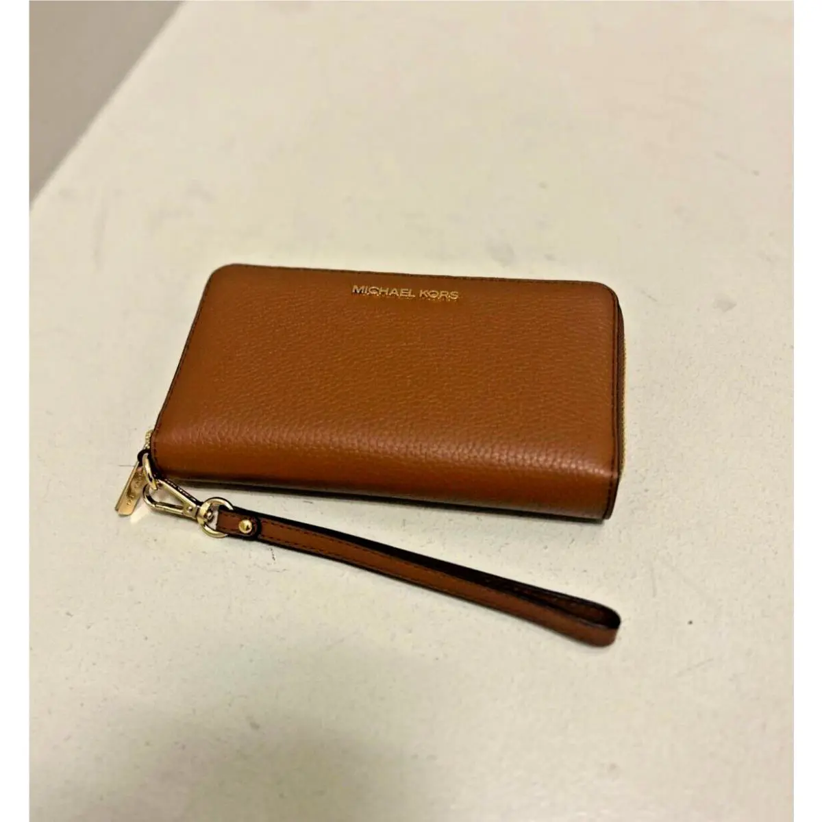 Michael Kors Jet Set Travel Large Leather Flat Phone Case Wallet Luggage Brown