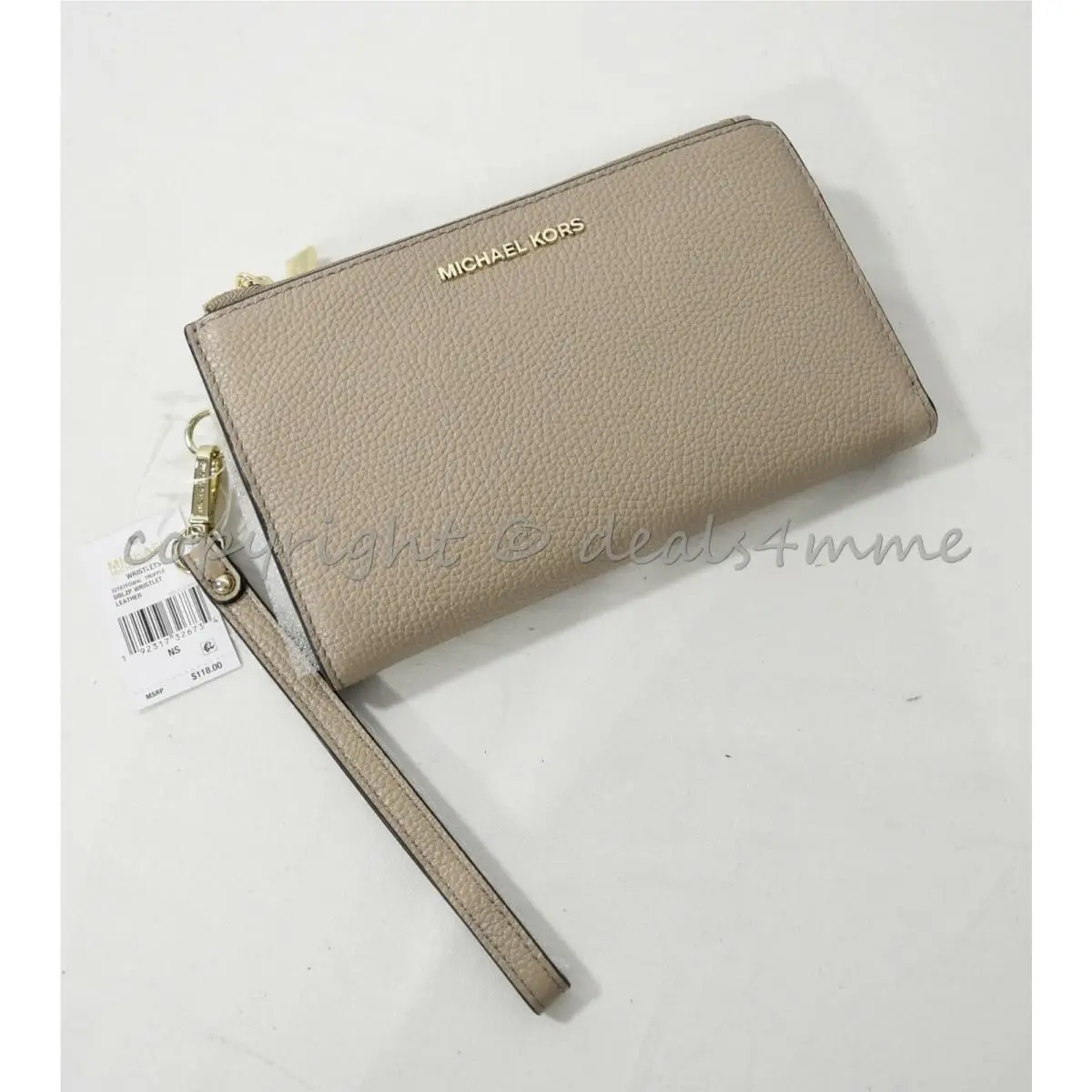 Michael Kors 32T8TFDW4L Double Zip Wallet / Wristlet in Truffle Pebbled Leather