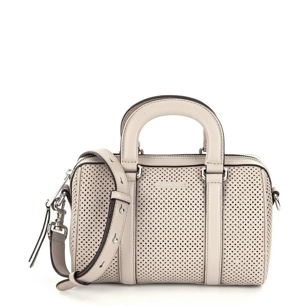 Michael Kors Libby Perforated Leather Small Satchel Cement Grey