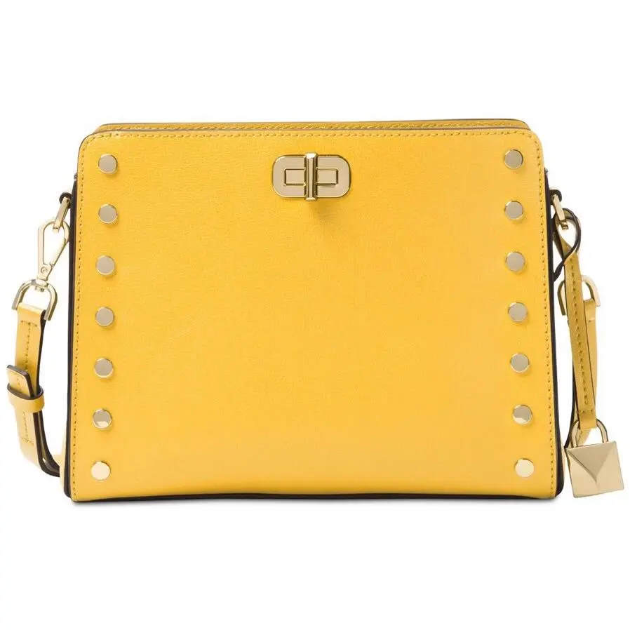 Michael Kors Sylvie Stud Medium Messenger Sunflower Leather Turnlock Bag