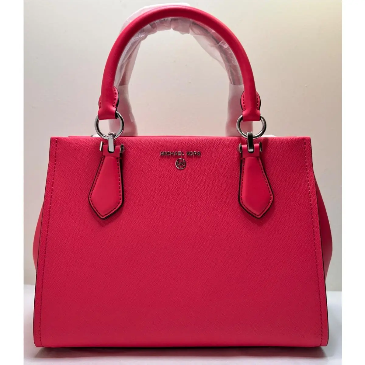 Michael Kors Marilyn Geranium SV Saffiano Leather Medium Satchel Crossbody Bag