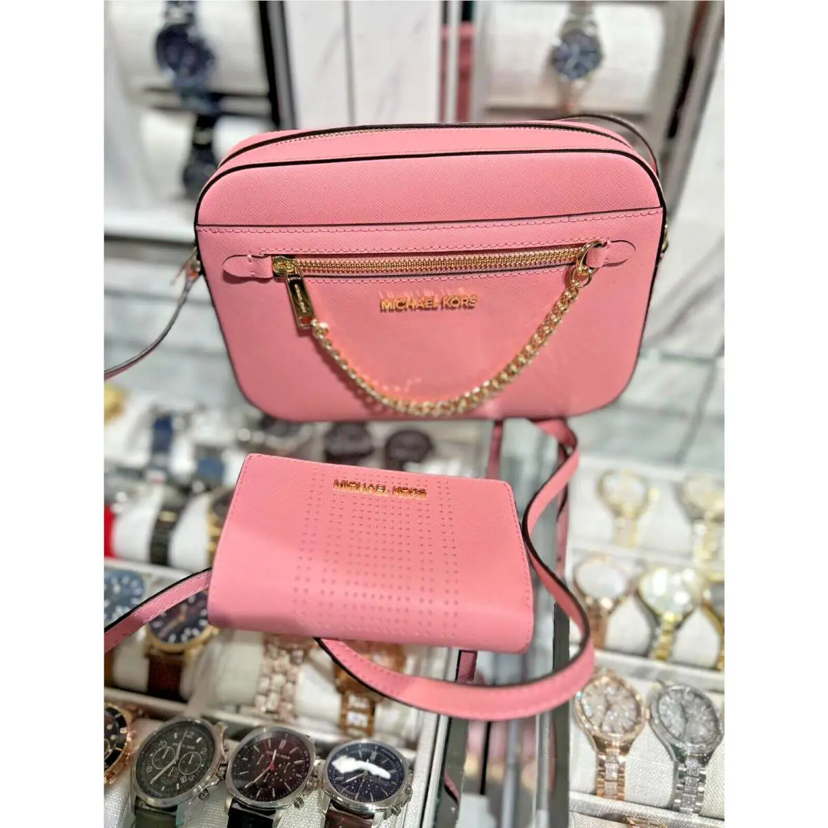 Michael Kors Women Crossbody Bag Handbag Leather Purse Shoulder+ Bifold Wallet