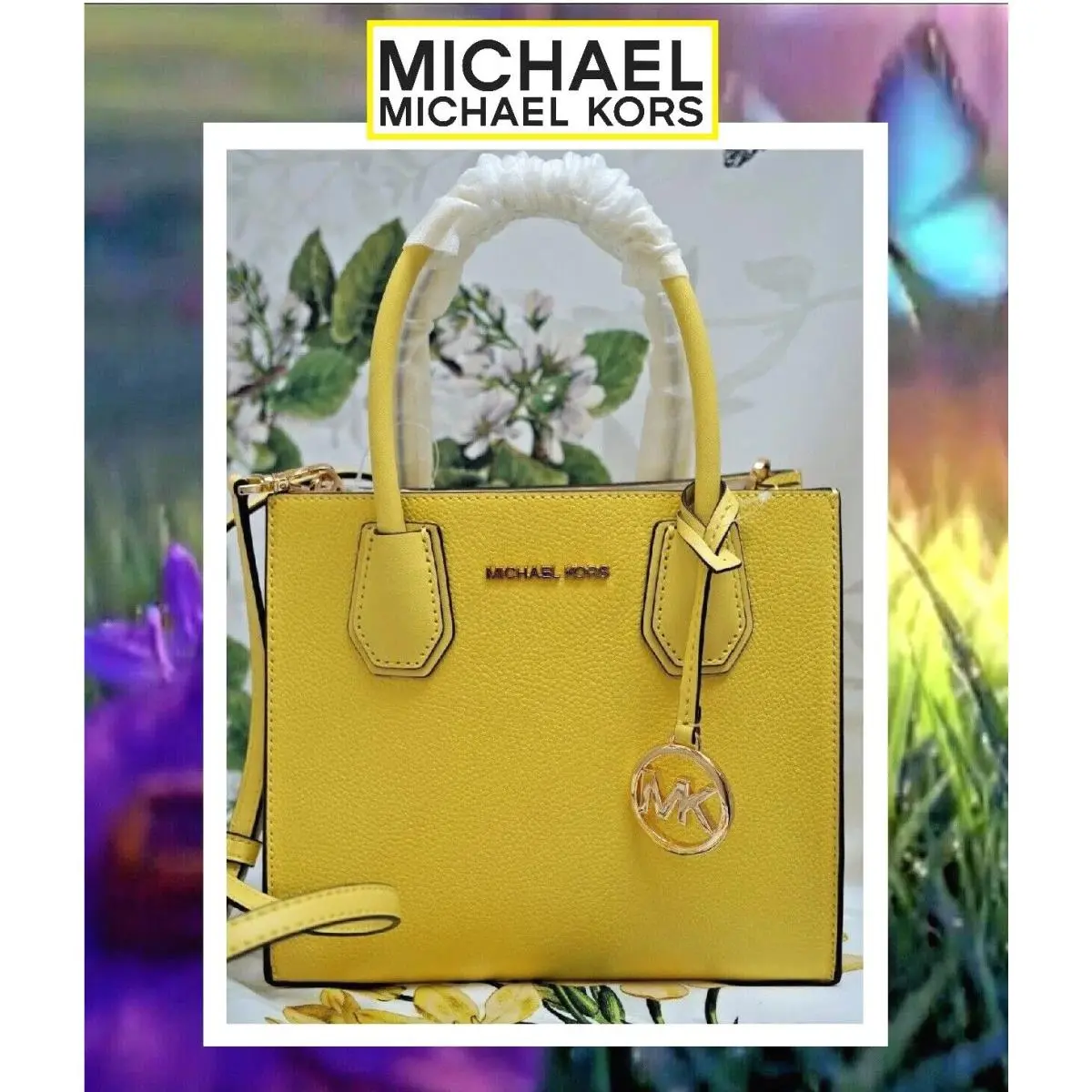 Michael Kors Mercer Medium Messenger Crossbody Bag In Sunshine Leather Gold