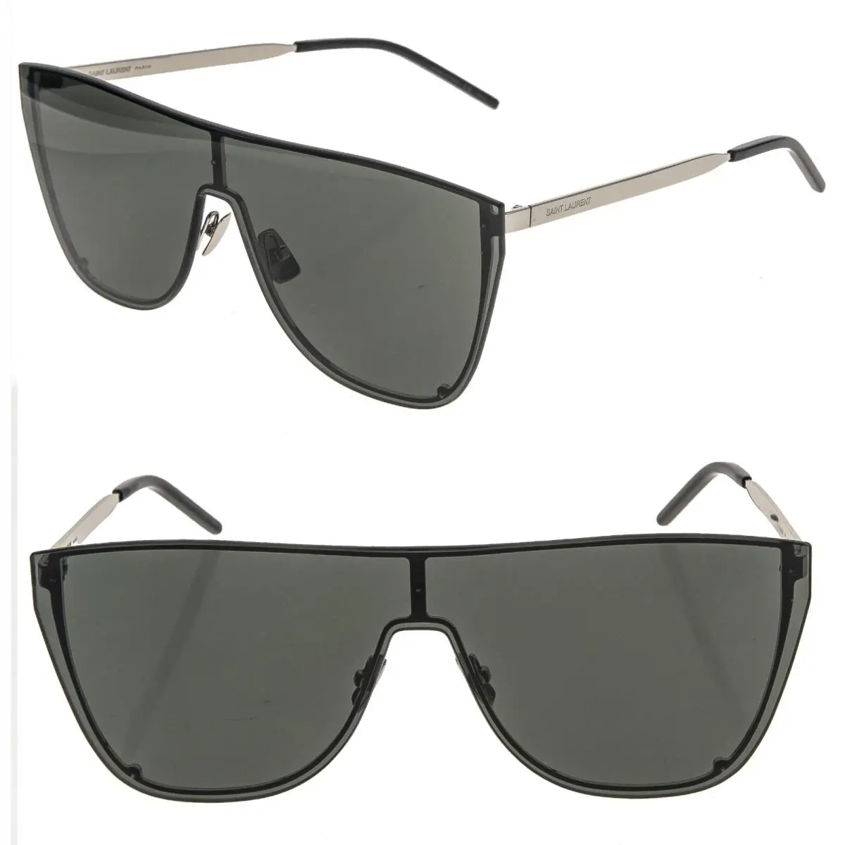 Saint Laurent Mask Ysl SL1B 002 Silver Black Unisex Shield Angular Sunglass SL1 by Yves Saint Laurent