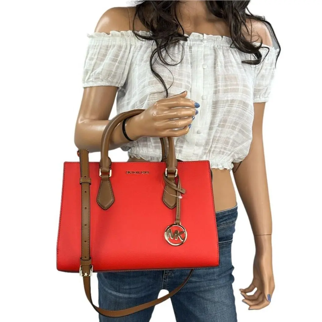 Michael Kors Sheila Medium Center Zip Shoulder Crossbody Bag Dark Sangria/brown