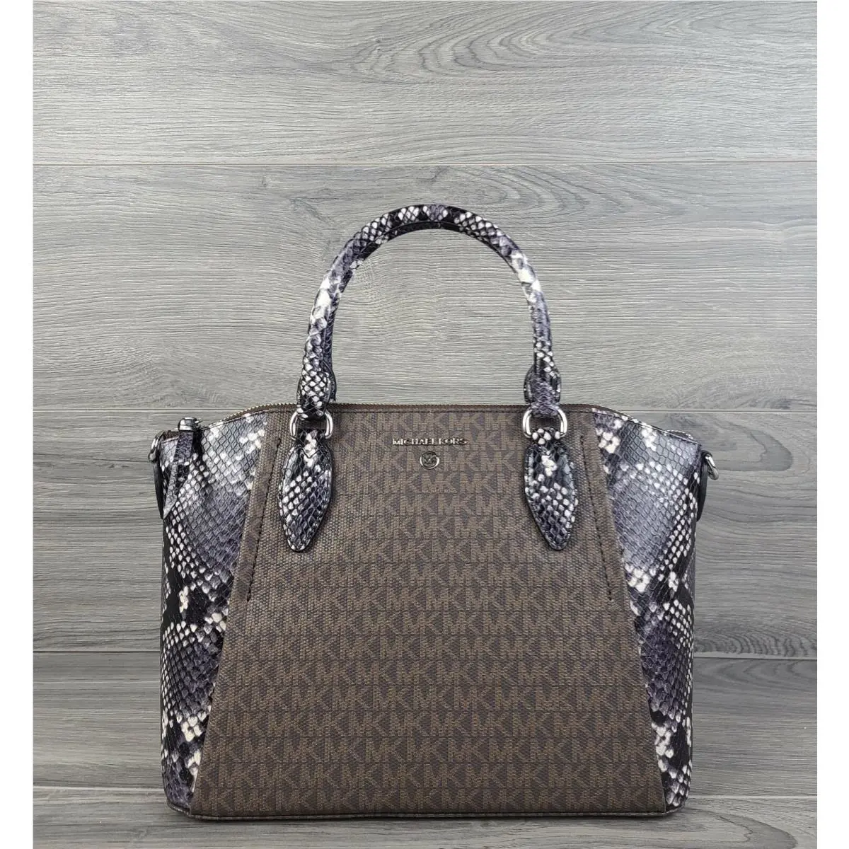Michael Kors Satchel Medium Signature Embossed Sienna Handbag Black