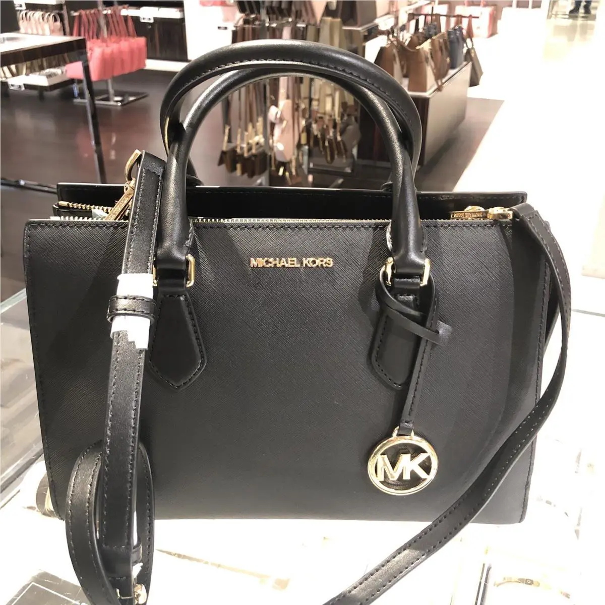 Michael Kors Medium Satchel Shoulder Bag Handbag Purse Messenger Crossbody Black