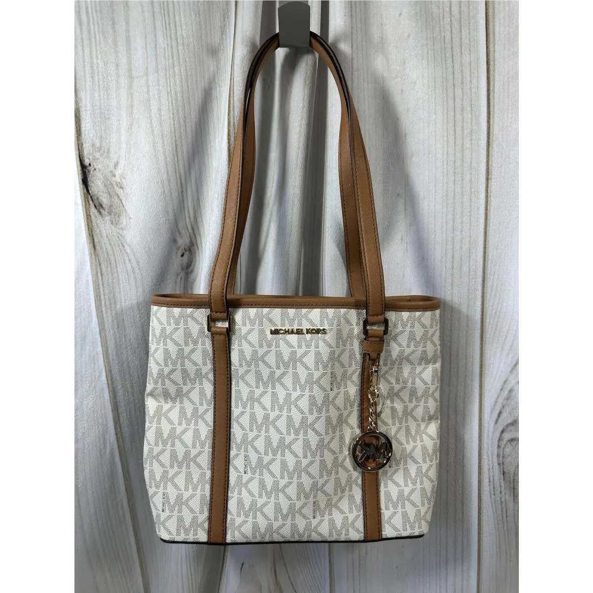 Leather Sady Small Top Zip Tote Purse Vanilla Acorn by Michael Kors