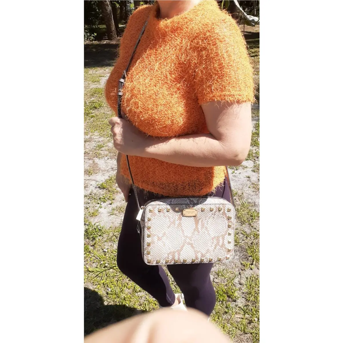Michael Kors Saffiano Studded Crossbody Bag Embossed Leather Shoulder Purse
