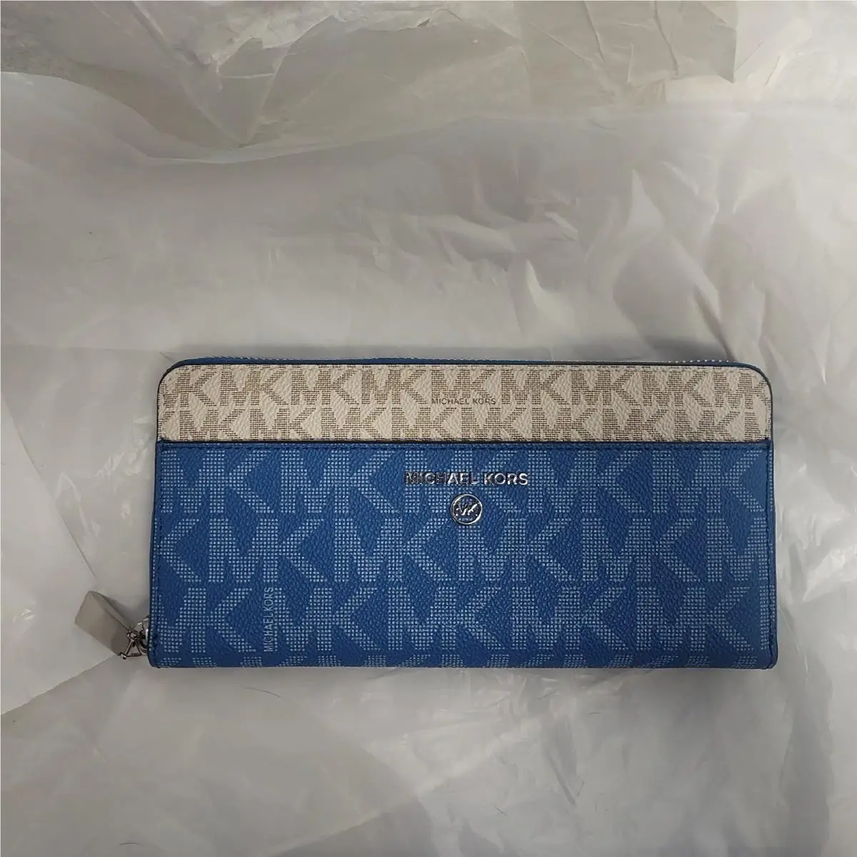 Michael Kors Signature Logo Jet Set Travel Continental Blue MK Leather
