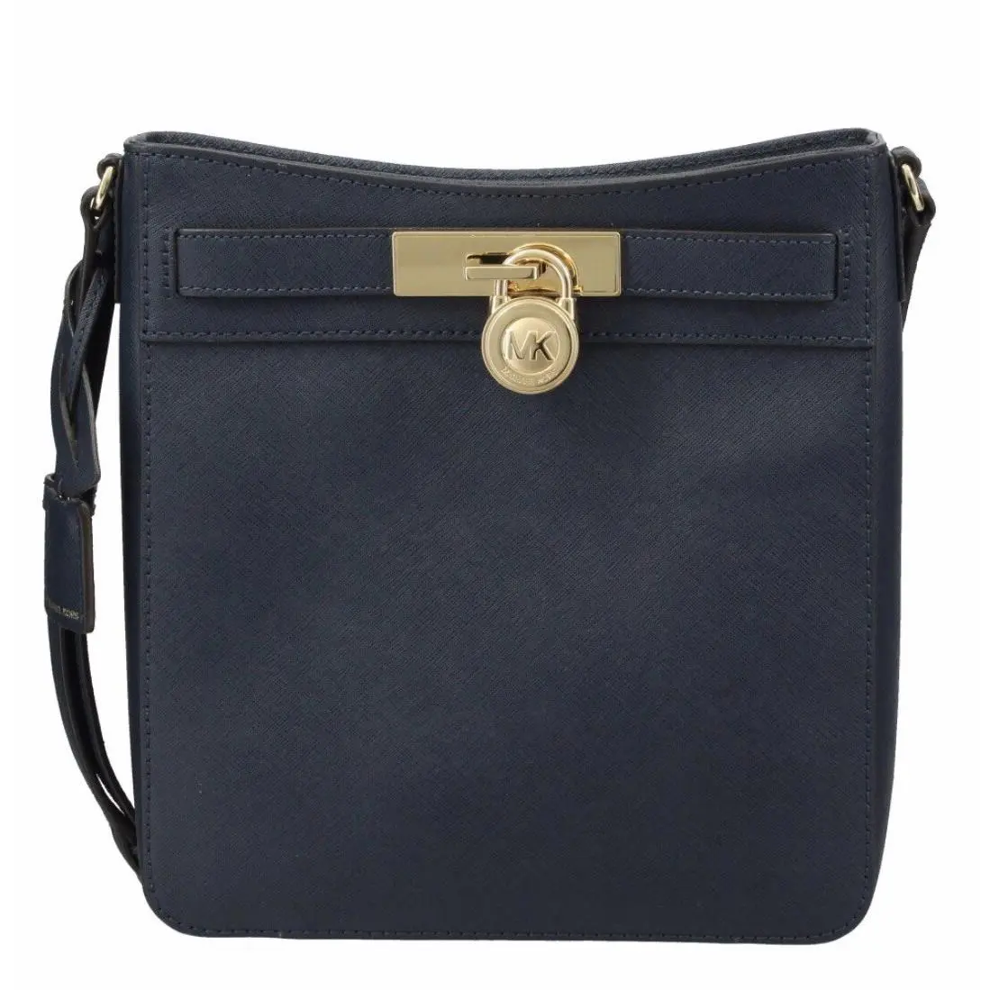 Michael Kors Hamilton Traveler Leather Messenger Crossbody Bag Navy Blue