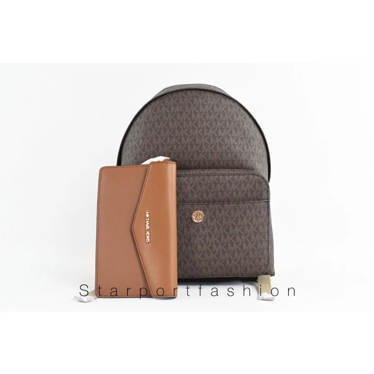 Michael Kors Maisie Medium 2in1 Leather Backpack MK Bag with Pouch In Brown Sig