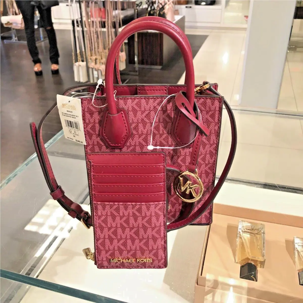 Michael Kors Mercer XS Mini Shopper Leather Crossbody Bag Purse + Wallet