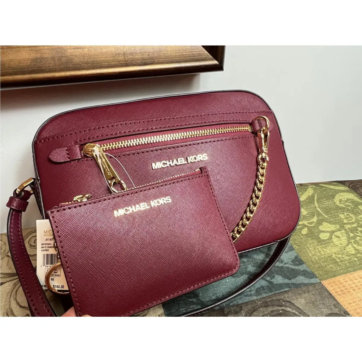 Michael Kors Jet Set Item Large EW Zip Chain MK Leather Crossbody + Wallet Set